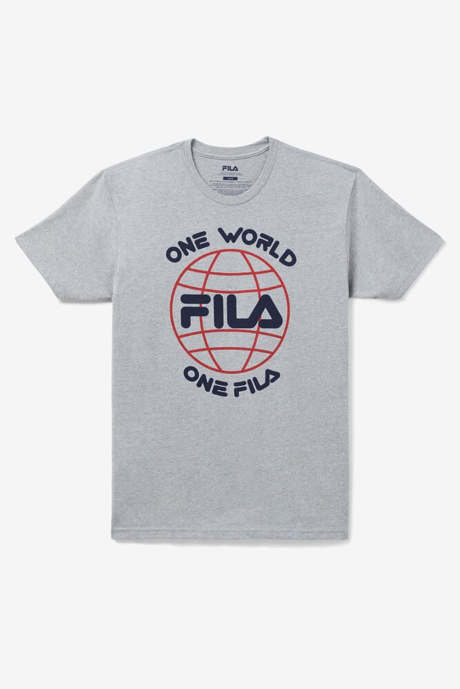 Fila T-Shirt Mens Grey One World - Ireland 96150-LQJW